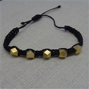 18K Gold Plated 925 Sterling Silver Faceted Beads With Black Thread Bracelet