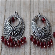 GARNET BEADS Ethnic Design Sterling Silver Handcrafted Earring