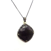 Pendant Necklace in 925 Sterling Silver Chain with Diamond & Multi Sapphire Gemstone 