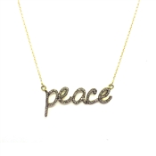 Diamond Word Peace Necklace Pendant Pave Sterling Silver