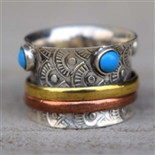 Silver Copper Brass Mix Metal Turquoise Spinner Ring