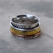 Mix Metal Plain Zig Zag Style Spinning Ring