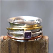 Amethyst Square Cut Stone Silver Spinner Ring 