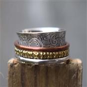 Mix Metal Textured Design Spinning Ring