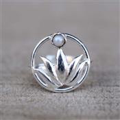 Lotus Design Pearl Ring 925 Sterling Silver Gemstone Ring