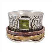 Mix Metal Peridot Stone Spinner Ring