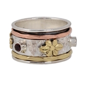 Silver Spinner garnet flower Ring